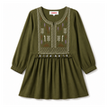 LVINYA FLARED OLIVE GREEN EMBROIDERED KURTI
