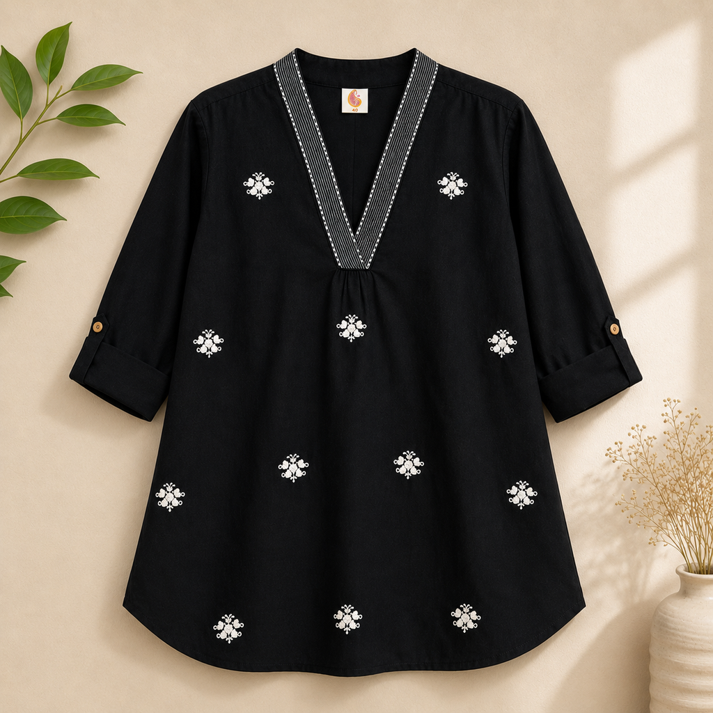 LVINYA ELEGANT BLACK EMBROIDERED KURT
