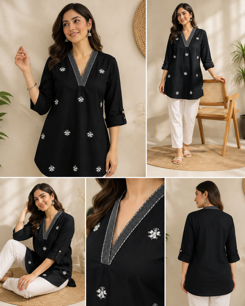 LVINYA ELEGANT BLACK EMBROIDERED KURT