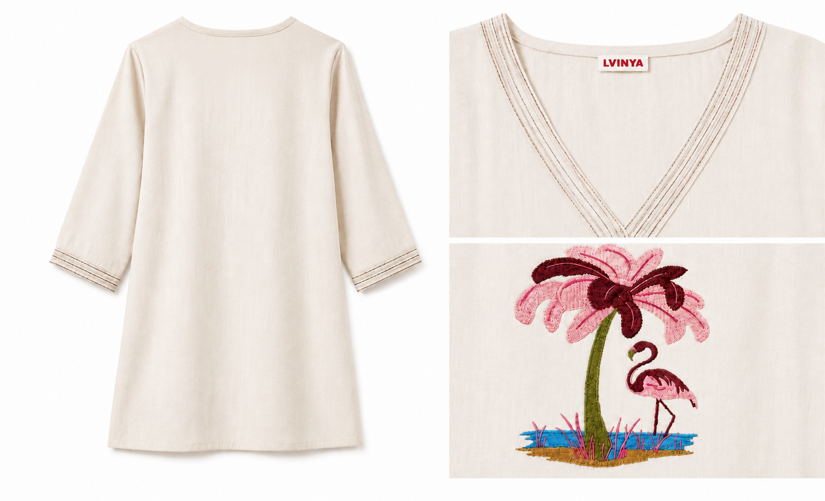 FLAMINGO EMBROIDERED COTTON FLEX KURTI