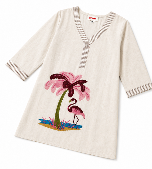 FLAMINGO EMBROIDERED COTTON FLEX KURTI