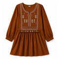 Lvinya Flared Rust Embroidered Kurti