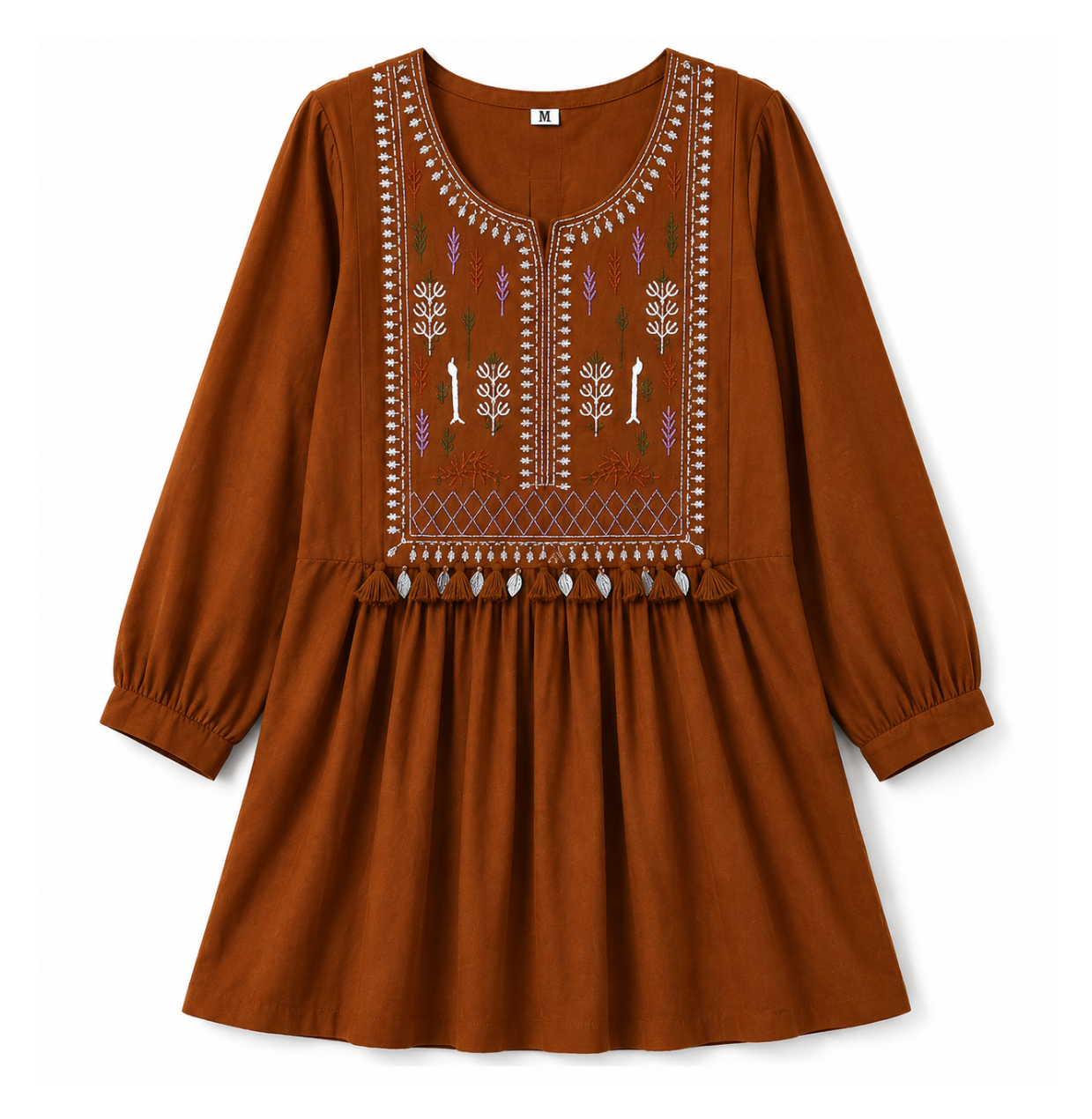 Lvinya Flared Rust Embroidered Kurti