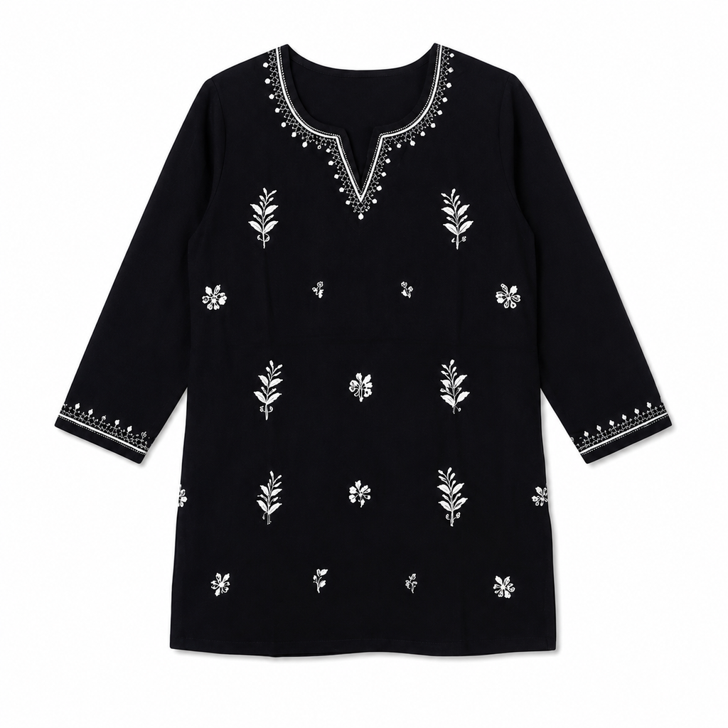 Lvinya Elegant Black Embroidered Kurti – Premium Cotton fabric