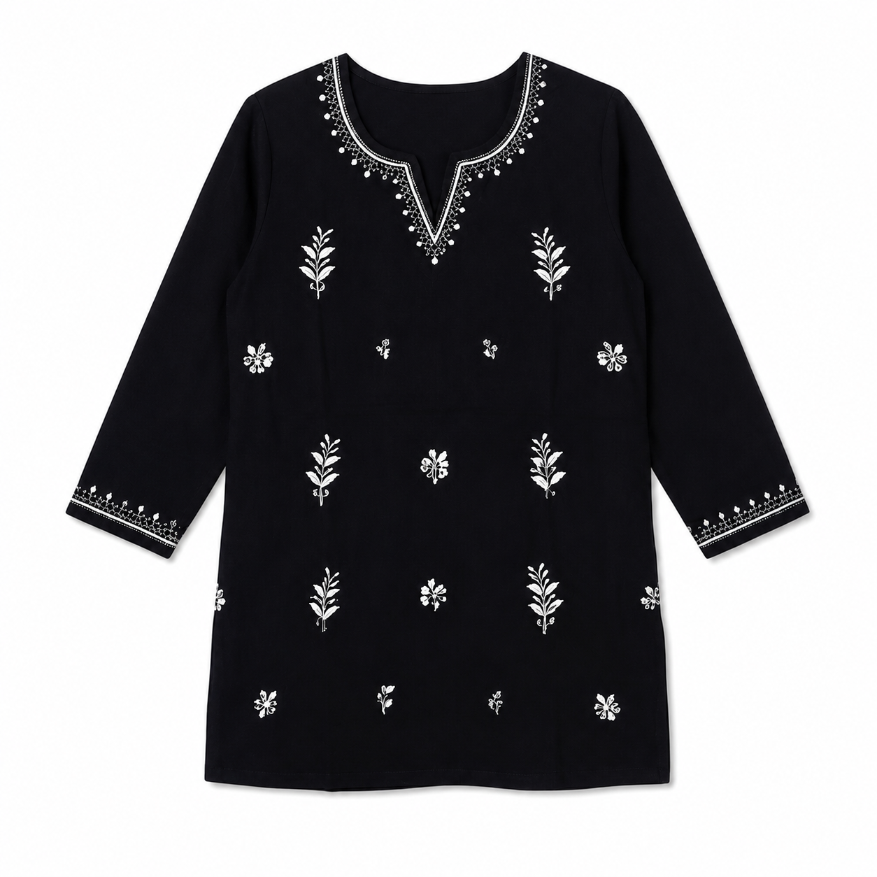 Lvinya Elegant Black Embroidered Kurti – Premium Cotton fabric