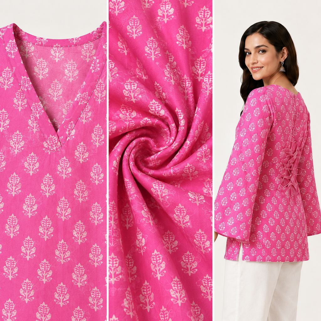 Lvinya Pink Cotton Screen Printed Kurti