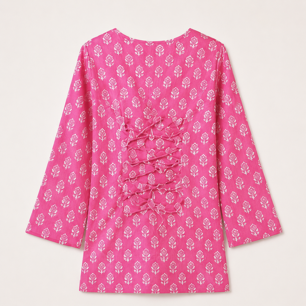 Lvinya Pink Cotton Screen Printed Kurti