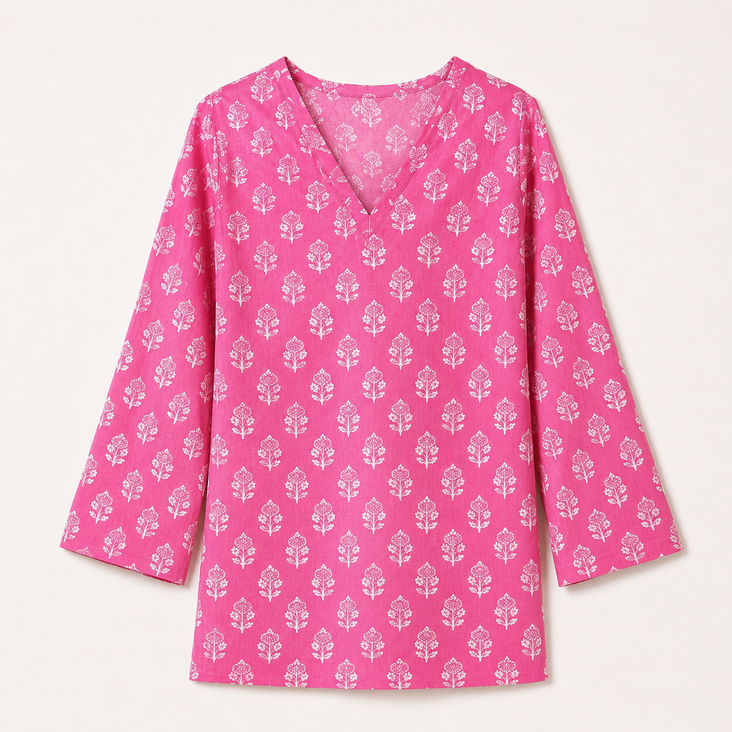 Lvinya Pink Cotton Screen Printed Kurti