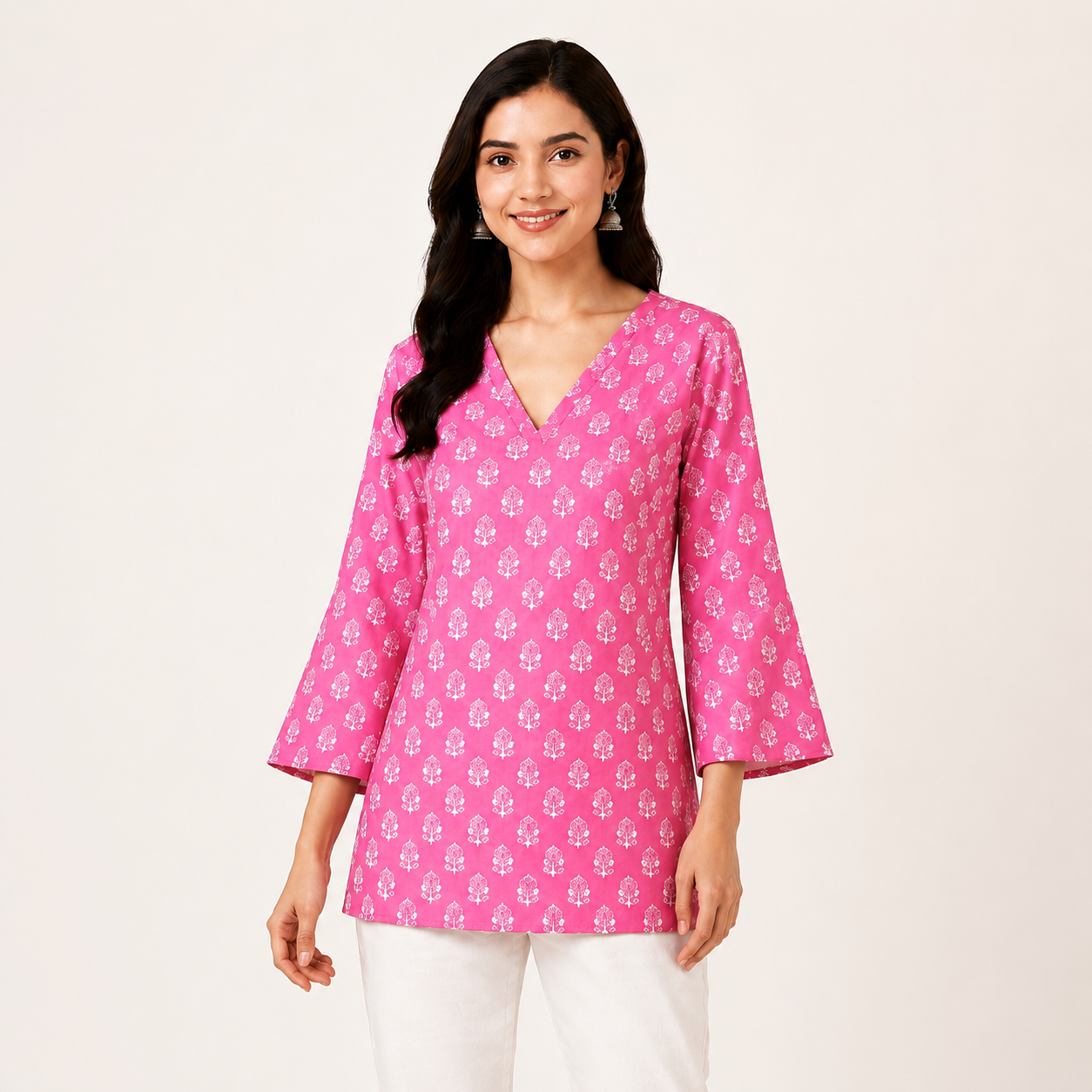 Lvinya Pink Cotton Screen Printed Kurti