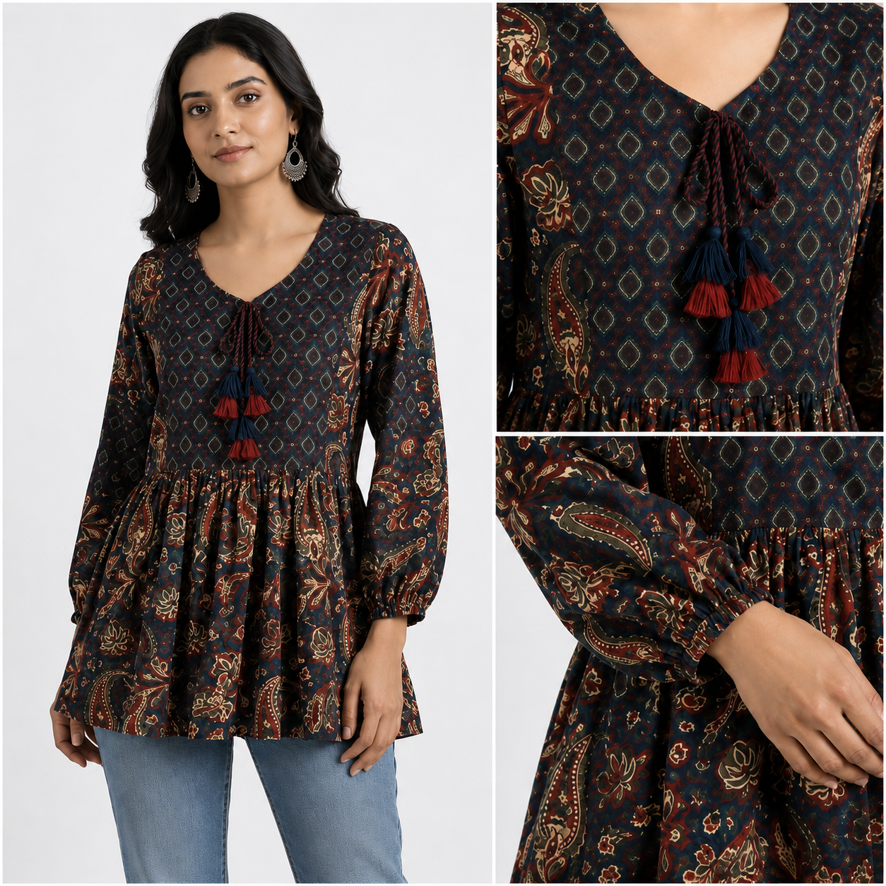 LVINYA WOMEN PRINTED PEPLUM KURTI TOP