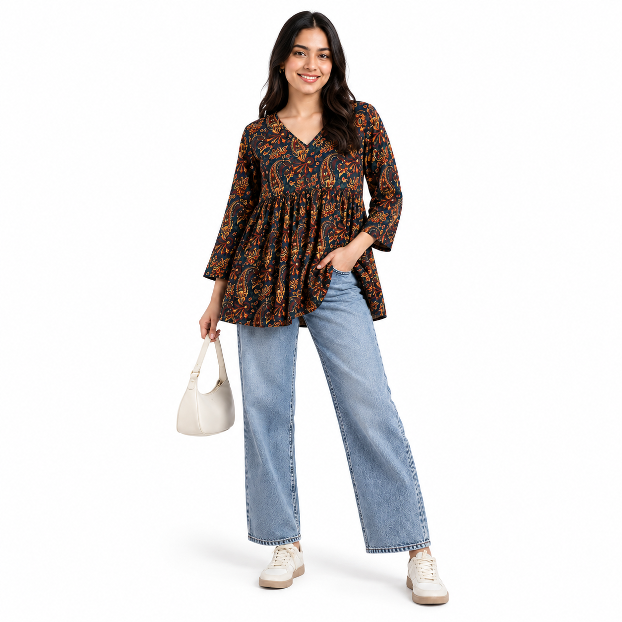 LVINYA Paisley Print Peplum Kurti