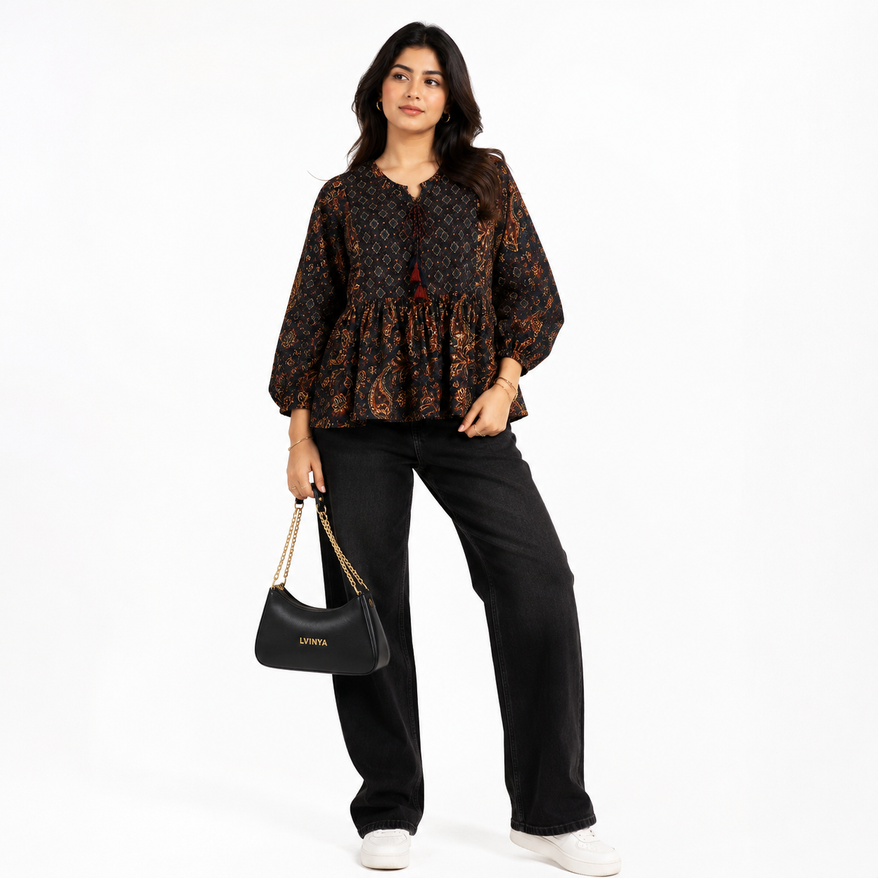 LVINYA WOMEN PRINTED PEPLUM KURTI TOP