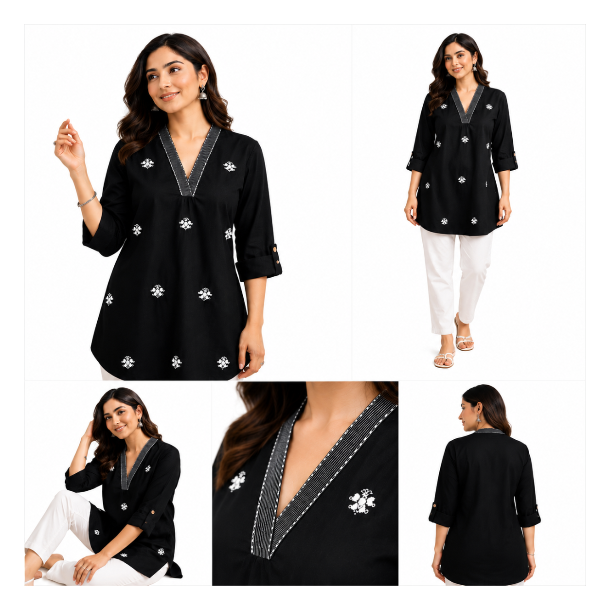 LVINYA ELEGANT BLACK EMBROIDERED KURT