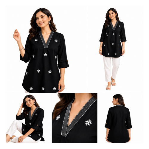 LVINYA ELEGANT BLACK EMBROIDERED KURT