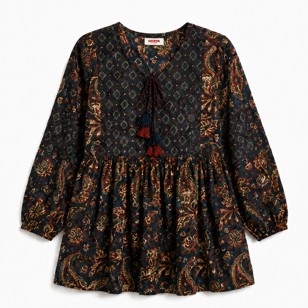 LVINYA WOMEN PRINTED PEPLUM KURTI TOP