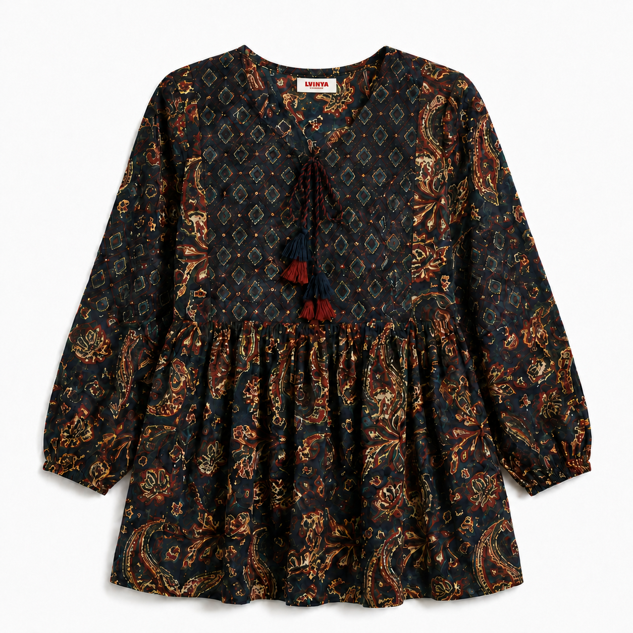 LVINYA WOMEN PRINTED PEPLUM KURTI TOP