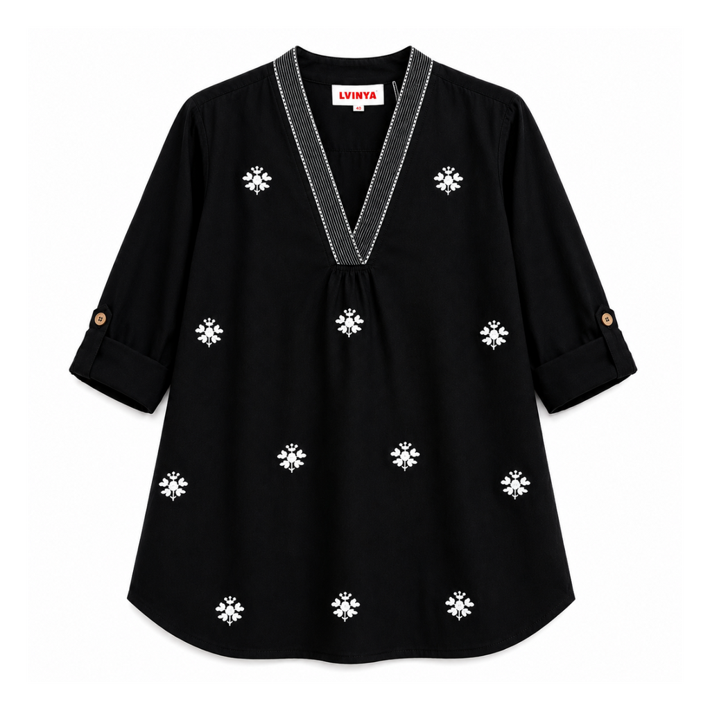 LVINYA ELEGANT BLACK EMBROIDERED KURT