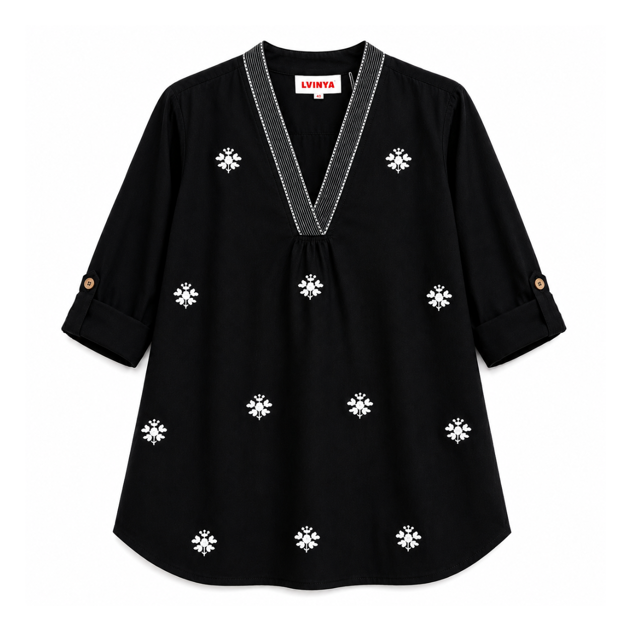 LVINYA ELEGANT BLACK EMBROIDERED KURT