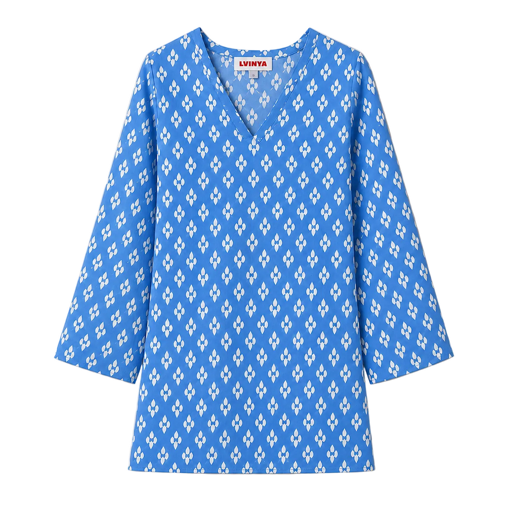 LVINYA BLUE PRINTED V-NECK KURTI
