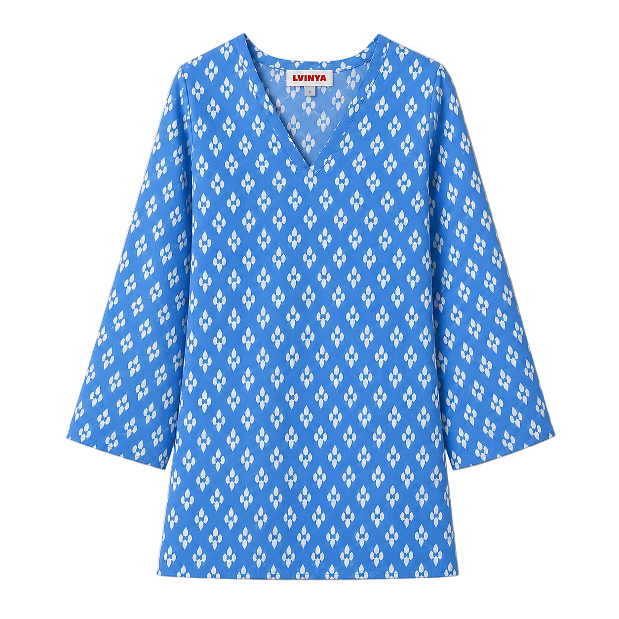 LVINYA BLUE PRINTED V-NECK KURTI