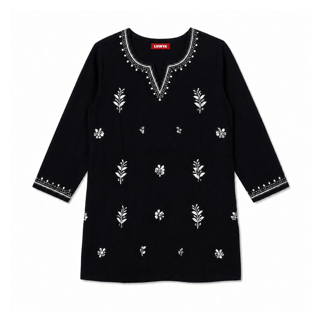 LVINYA ELEGANT BLACK EMBROIDERED KURTI