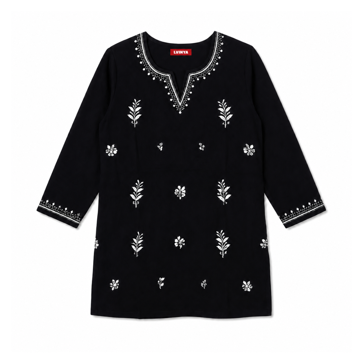 LVINYA ELEGANT BLACK EMBROIDERED KURTI