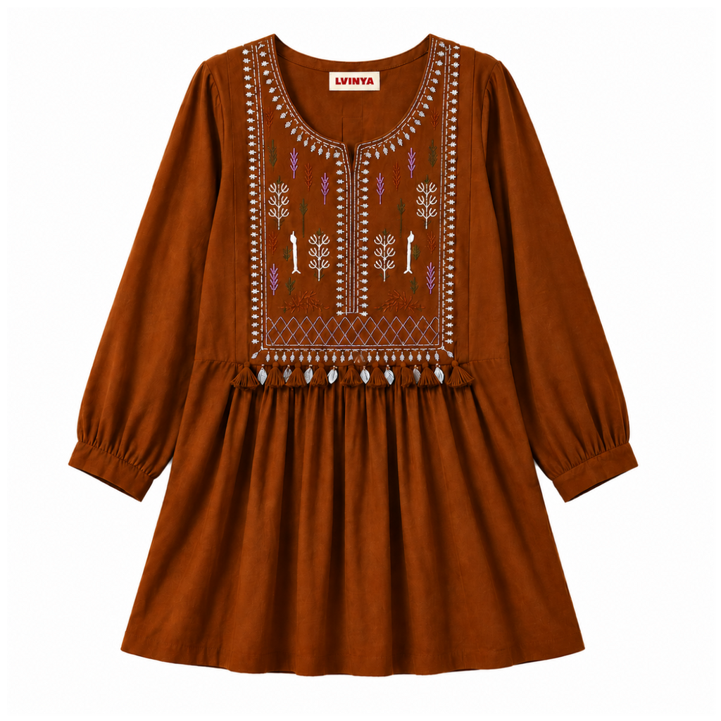 LVINYA FLARED RUST EMBROIDERED KURTI