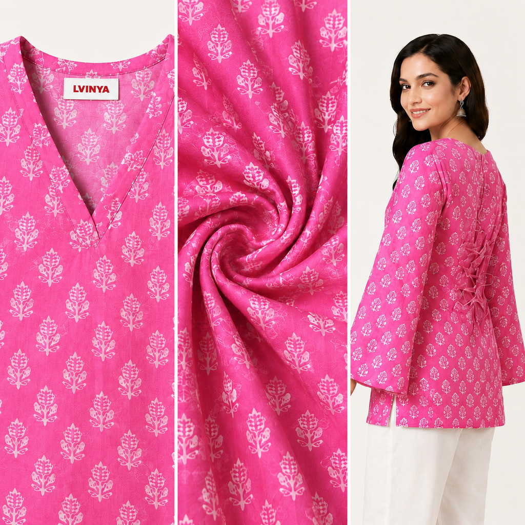 LVINYA PINK COTTON SCREEN PRINTED KURTI