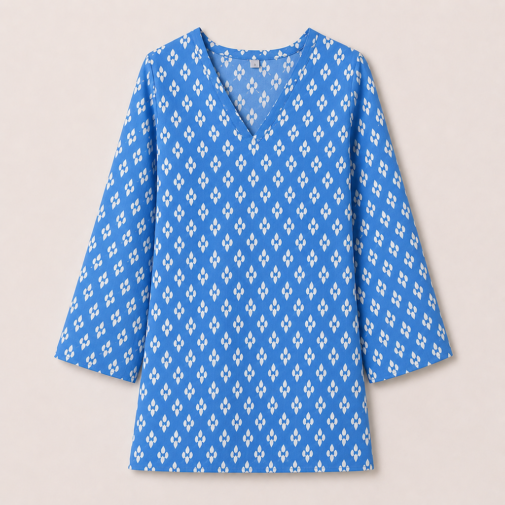Lvinya Blue Printed V-Neck Kurti