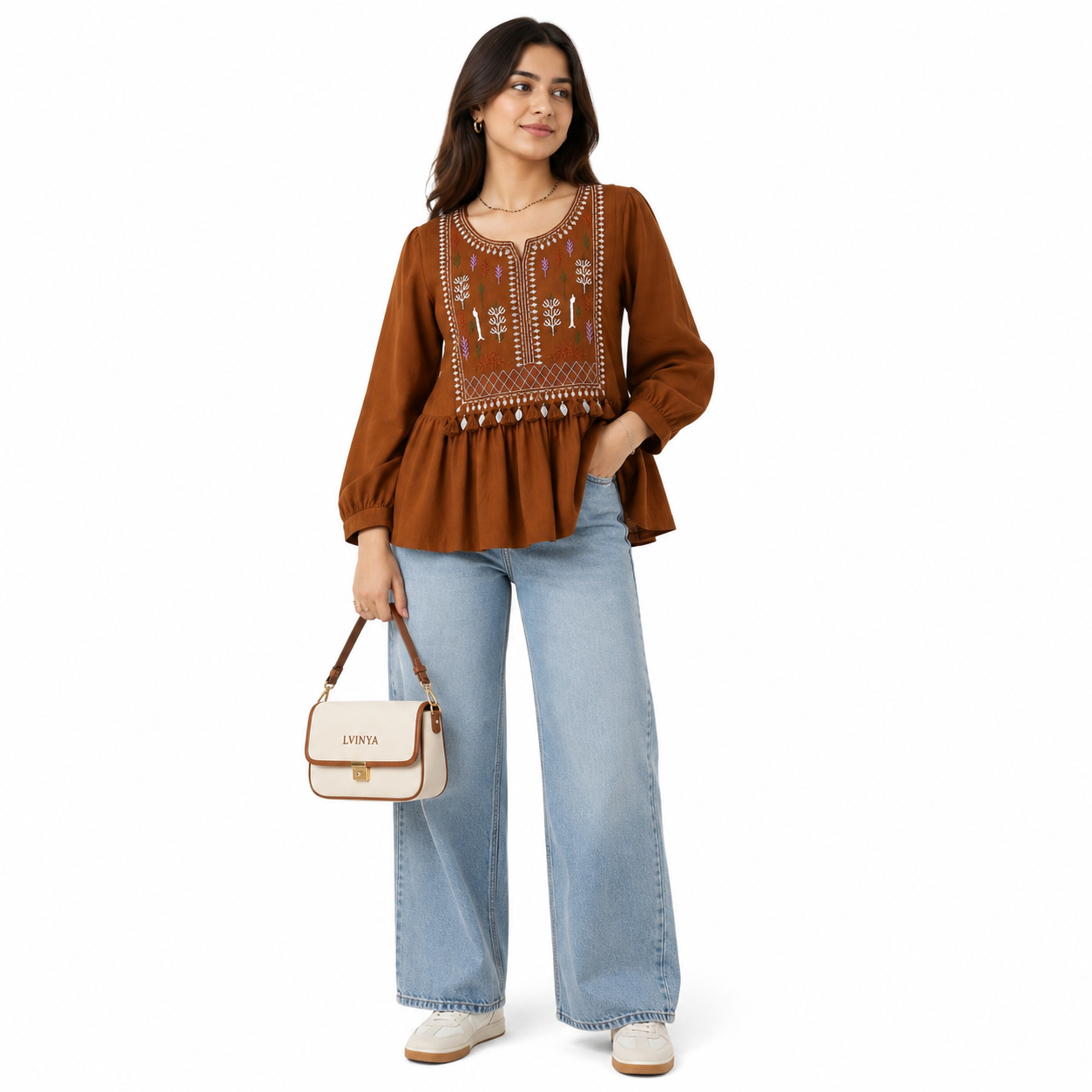 LVINYA FLARED RUST EMBROIDERED KURTI
